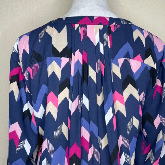 JM Collection Women's Navy Blue Pink Chevron Print Pleated 3/4 Sleeve Blouse XL - Picture 4 of 8